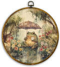 CUANFDDSF Vintage Frog Round Wall Art, Cottagecore Farmhouse Frog Framed Hanging Wall Decor, Whimsical Rainy Day Animal Canvas Prints Decorations for Home Bedroom Living Room, 10x10 Inch