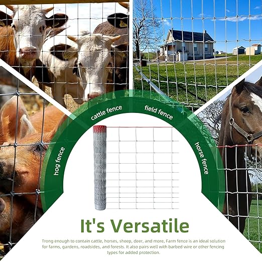 Farm Fence 5x164FT, Thickened 12 Gauge Galvanized Wire, Durable Woven Wire Fencing with Hinge Knot for Cattle, Goats & Sheep, Hog, Livestock Fence, Farm & Field Use