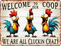 Funny Chicken Coop Sign Welcome to Our Coop Metal Farmhouse Wall Art Vintage Tin Novelty Decor for Hen House 8x12 Inch Gift 12X16Inch