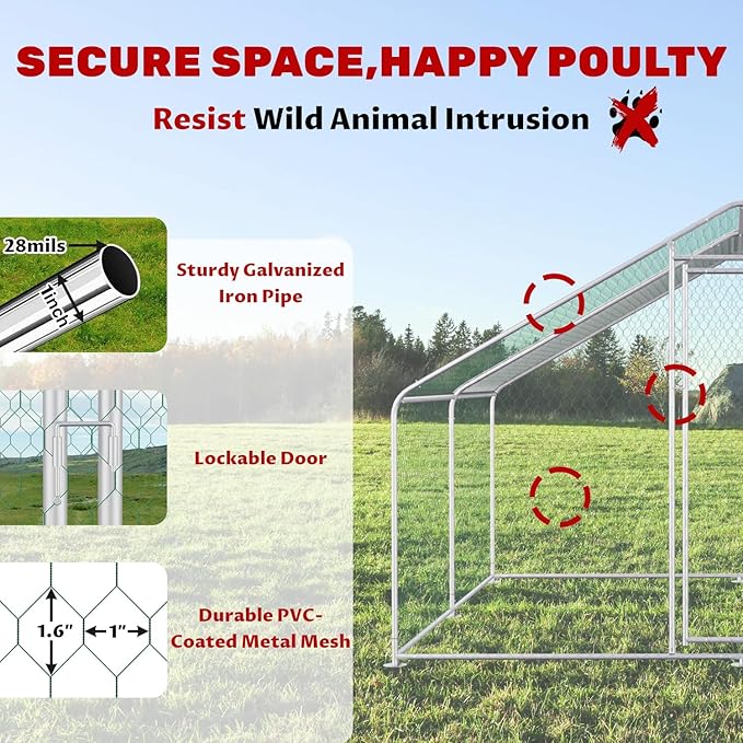 Large Metal Chicken Coop Walk-in Poultry Cage Chicken Run Pen Rabbit Duck House with Waterproof and Anti-UV Cover for Outdoor Farm Use