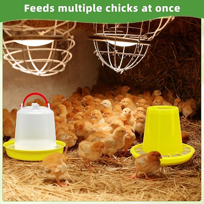 12 Pack 1.5L Baby Chicken Feeder and Waterer Set Top Bird Small Poultry Feeding for Pigeon Chick Drinker Duckling Quail Feeding Dispenser (Yellow)
