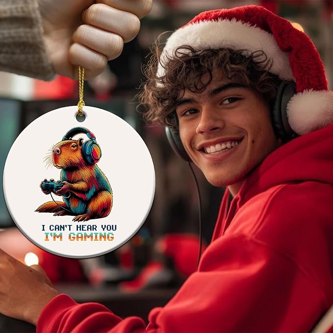 Gamer Ornament 2025 - Gaming Ornaments for Christmas Tree - Capybara Video Game Gifts for Gamers, Men, Teens, Kids - I Can't Hear You I'm Gaming Video Game Controller Ceramic Ornament
