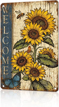 Vintage Sunflower Tin Sign Welcome Retro Garden Metal Sign Rustic Nostalgic Wall Decor For Home Garden Plaque Yard Bar Farmhouse Porch Living Room Cafe Kitchen 12 * 8 In