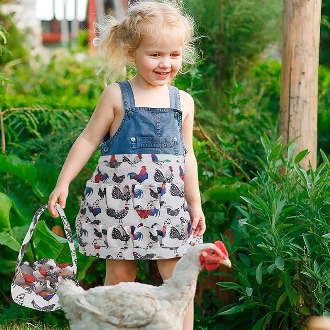 2 Pcs Egg Collecting Apron Chicken Egg Gathering Basket with 7 Pouches, Fresh Egg Holding Apron with 12 Pockets for Farmhouse Kitchen Parent Child Activities, Gift for Grandma/Housewife/Women