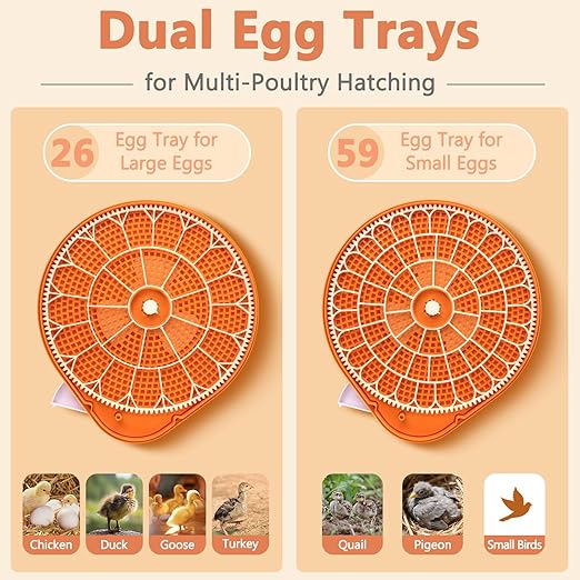 Voice-Controlled Incubator for Hatching Eggs, 2 Egg Trays for 26 Chicken or 59 Quail Eggs, Egg Incubator with Automatic Egg Turning and Humidity Control, Temp Control, Egg Candler, Chicken Incubator