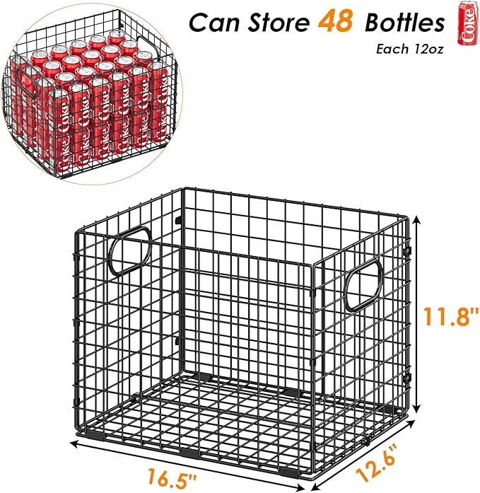 3-Pack Metal Milk Crate for Storage, Large 40qt Stackable Collapsible Storage Bins with Handle, Heavy Duty Storage Baskets for Shelves, Folding Basket Organizer for Car, Garage, Home, Camping, Office