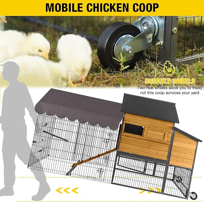 Aivituvin Chicken Coop 85" Super Large Mobile Chicken House with Strong Iron Frame Outdoor Poultry Cage with Nesting Box, Duck Coop,Waterproof Rain Cover