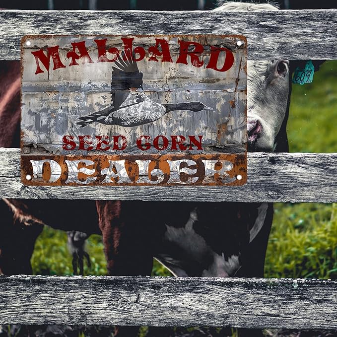 Mallard Seed Corn Metal Tin Sign Wall Art Kitchen Farm Cottage Shop Funny Man Cave Metal Tin Signs Decorative Accessories Wall Vintage Metal Tin Logo Poster Plaque Bar Club Cafe 12 * 8in