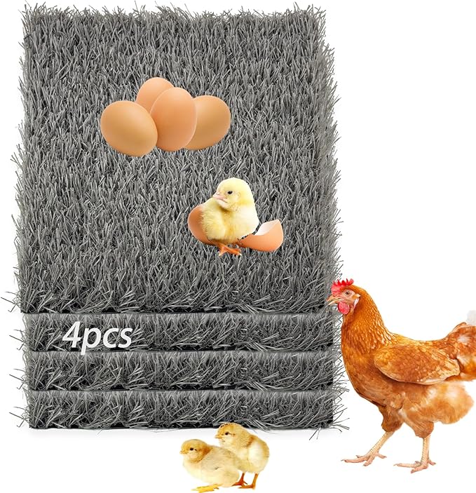 Chicken Nest Pads Washable,4 Pack Nesting Pads for Chicken Coop,11.8X11.8 Inch Artificial Grass Mat Egg Laying Mats Reusable Rug Turf Poultry Habitat Bedding (Grey)