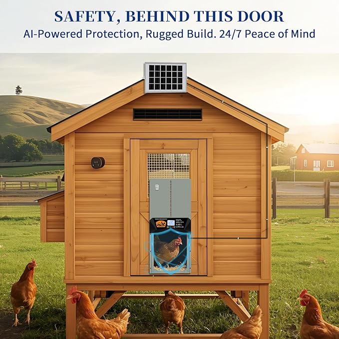 Automatic Chicken Coop Door - Solar Powered, Extra Large 16"x12" Door with Remote & Timer, Anti-Pinch Safety Alarm, Waterproof Aluminum Alloy, 5-Year Warranty for Chickens, Ducks, Geese