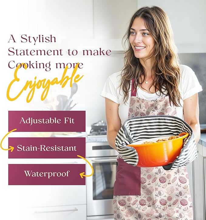 Waterproof Apron for Adults – Adjustable Fit with Deep Pockets, Stylish Cooking & Baking Apron for Women & Men