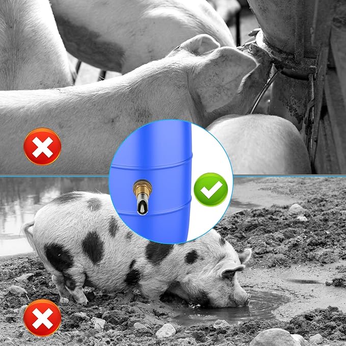 6PCS Pig Waterer Nipple, Automatic Pig Nipple Water Drinker for Barrel Kit, Stainless Steel Hog Water Drinker Feeder with Brass Waterer Tank Connectors Kit for Pig Goats Swine Piglets Drinking