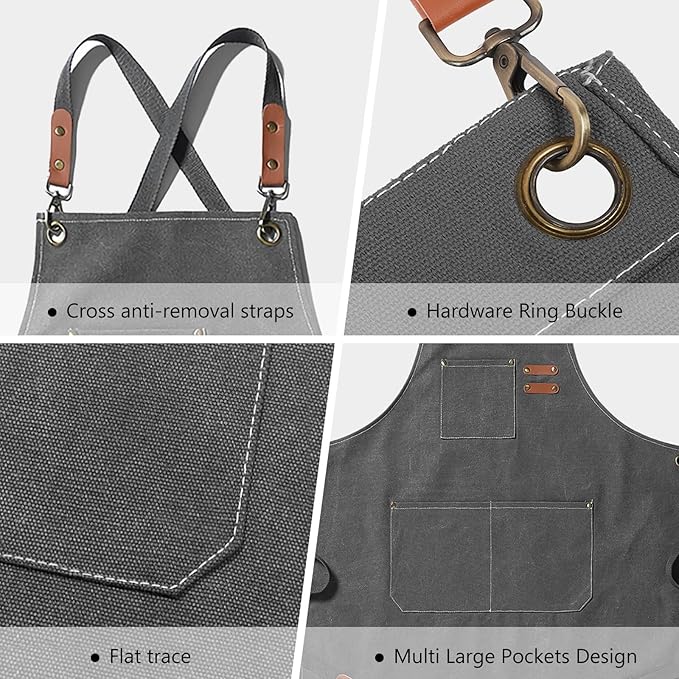 Unisex Aprons with Large Pockets,Cotton Canvas Cross Back Heavy Duty Adjustable Work Apron,Size Kids to Adult