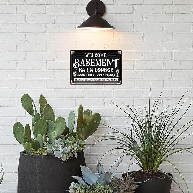 Generic Welcome Basement Bar and Lounge Metal Sign Lounge Accessories Decor Vintage Metal Tin Signs Farmhouse Patio Porch Home Wall Decorations 8x12 Inch