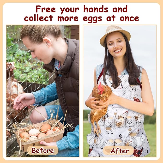 Vicenpal Egg Apron, Egg Collecting Apron for Chicken Hen Duck Goose Eggs,13 Pockets for Collecting,chicken Lovers Gifts for Christmas