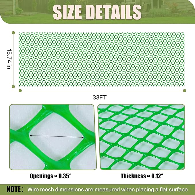 Plastic Pet & Garden Fence - Green 15.7in X 33ft Roll Multi-Use Decorative Chicken Wire Fencing for Poultry, Gardening & Animal Barriers
