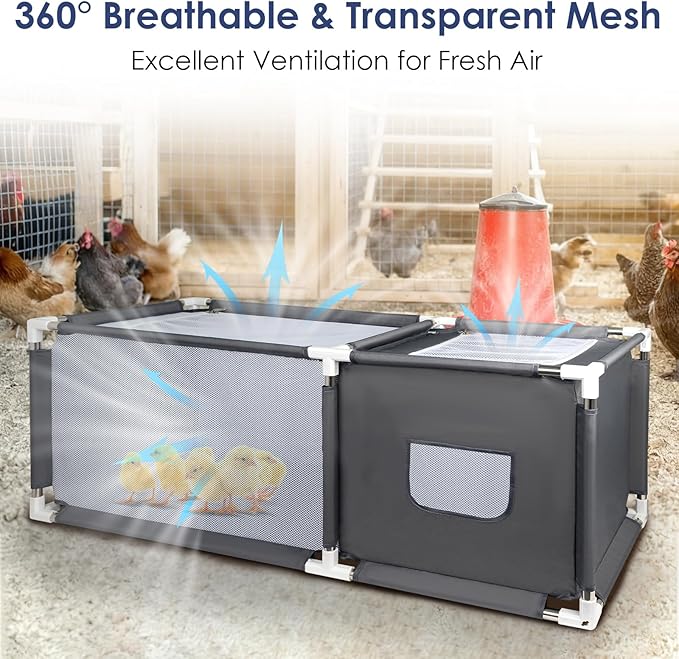 49.6"x19.7"x19.7" Brooder Box for Chicks with Dual Zipper Doors, Oxford Fabric & Mesh Chicken Brooder Box with Two-Zone, Small Animals Playpen Indoor Outdoor for Chicks, Ducks, Kitten, Puppy, Rabbits