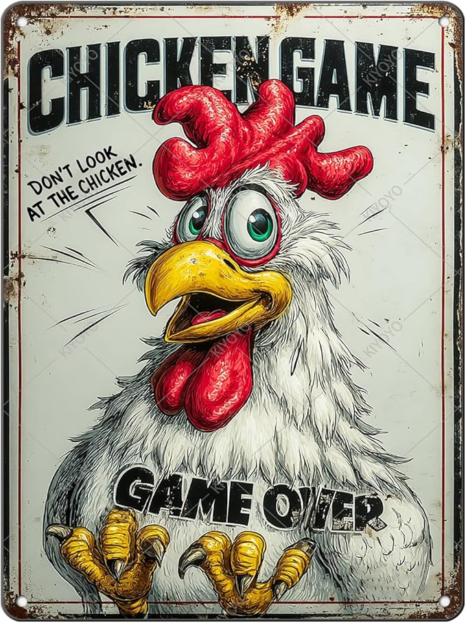 Funny Chicken Game Tin Sign Plaque Metal Poster Home Kitchen Garden Restaurant Farm Wall Decor 16x12 Inch