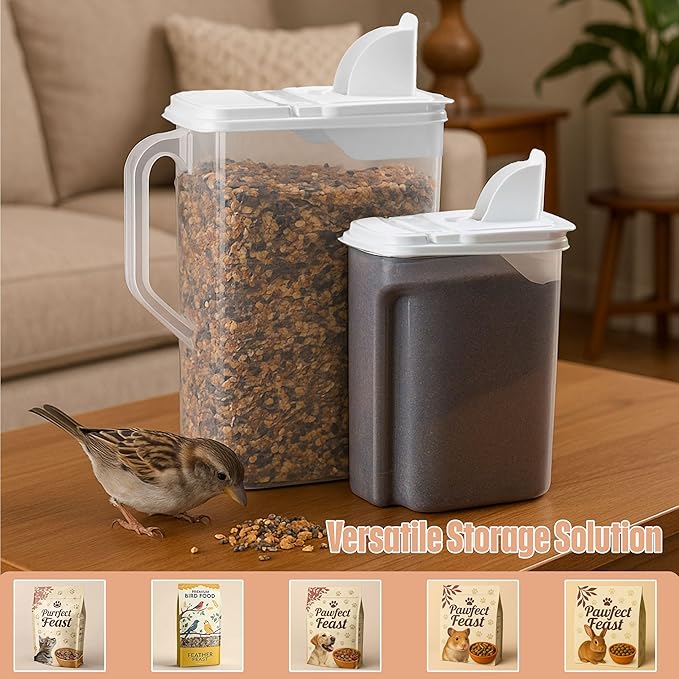 Buddeez Pet Food Storage Containers - 2 Count Bird Seed Dispenser with Pour Tight Lids and Easy Pour Spouts, 8 Qt and 3.5 Qt, Bird Seed Storage for Small and Large Feed, BPA Free