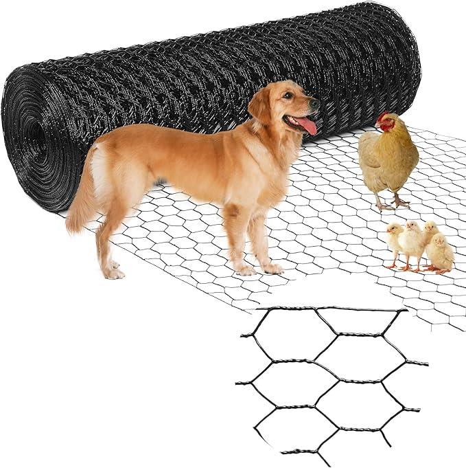 Premium Black Chicken Wire Fencing48inx150ft, PVC Coated Chicken Wire, Poultry Netting, Galvanized Chicken Wire Barrier for Floral Arrangements/Craft Projects/Pet/Rabbit