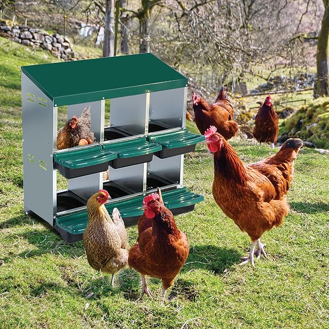 Metal Chicken Nesting Boxes, Roll Away Egg Collection with Lid Cover to Protect Eggs, Easy Clean Ventilated Design for Chicken Coop, Hen Roosting Boxes for Laying