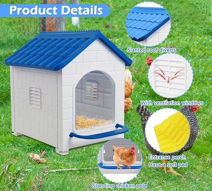 HiCaptain Chicken Nesting Box, Plastic Compartment Chicken Nesting Boxes for Chickens Coop for Laying Eggs for Hens, Ducks and Poultry with Chick Nesting Pads, Blue