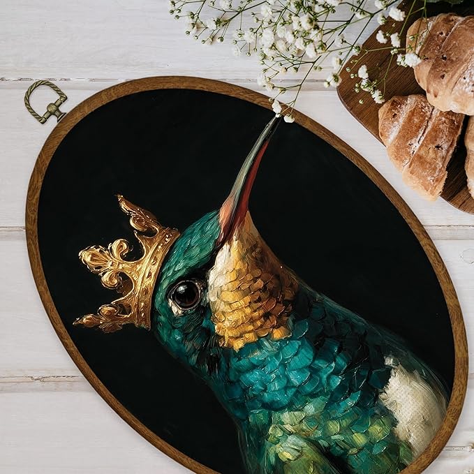 WULQYING Vintage Hummingbird Wall Art Decor, Moody Dark Academia Bird Oval Framed Canvas Art Prints, Emerald Green Bird Lover Gift Wall Hanging Decor for Home Bedroom Living Room, 8.6x11.4 Inches