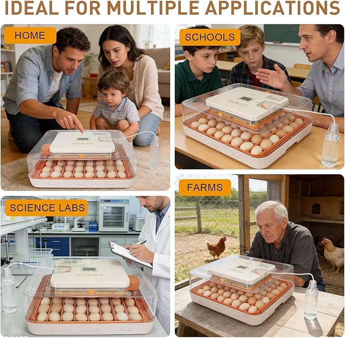 Series IV - 56 Egg Professional Incubator for Breeders, Automatic Sensor-Based Precise Humidity & Temp Control, Adjustable Egg Spacing, Auto Turn & Auto Stop, Preset Incubation Days, Chick Separator