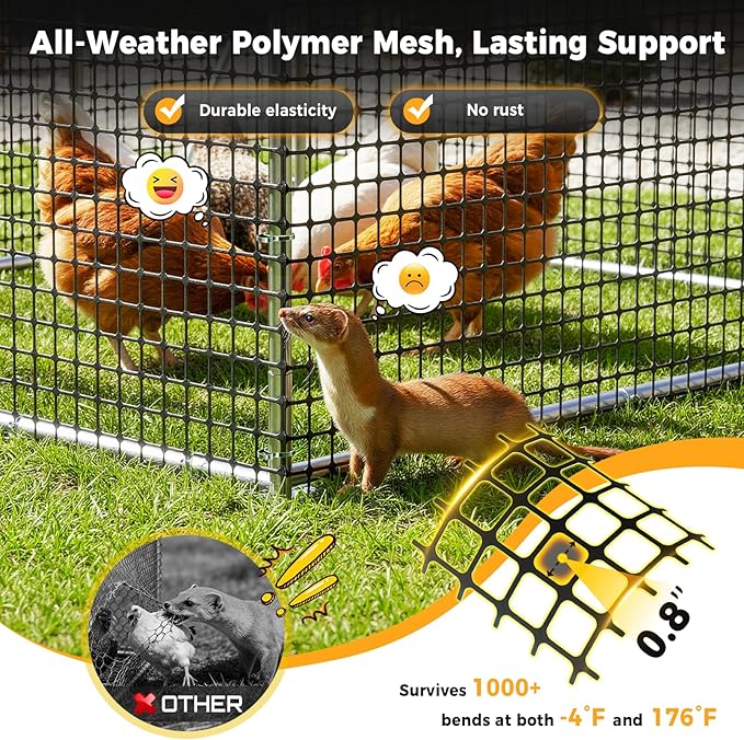 Metal Chicken Coop with Run, 19.7x9.8x6.6ft, Walk-in Chicken Run for Yard with Cover, Upgrade Double Lock & Rust-Proof Mesh, Stainless Steel Ties, Easy Assembly, Chicken Pen for Ducks, Rabbits
