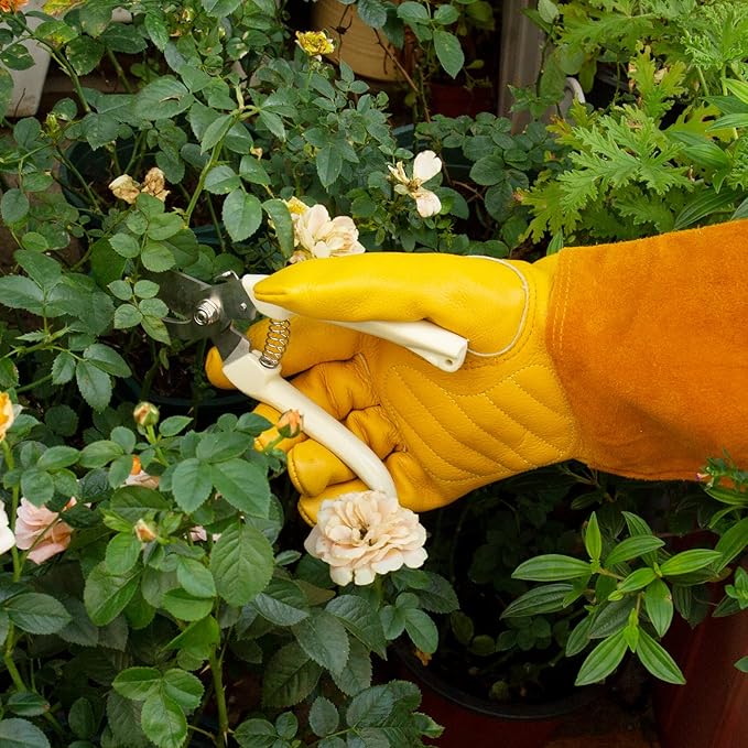 Acdyion Thorn Proof Gardening Gloves for Rose Pruning - Long Cowhide Leather with Forearm Protection Unisex(Butter Yellow,X-Large)