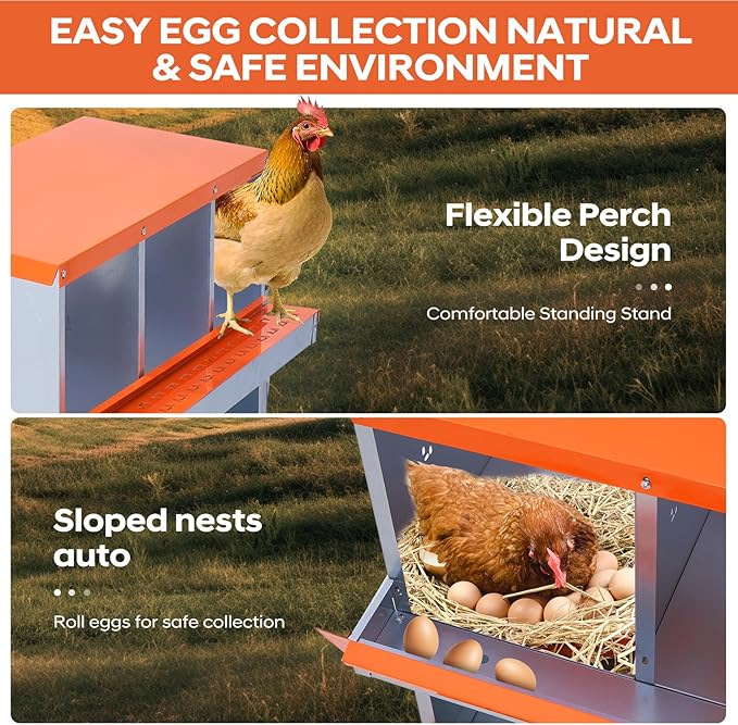 GarveeLife Chicken Nesting Box, 6 Compartments Nesting Box for Chickens, Two-Tier Galvanized Steel Chicken Egg Laying Box with Large Vented Holes Wall Mounting for Easy Egg Collection