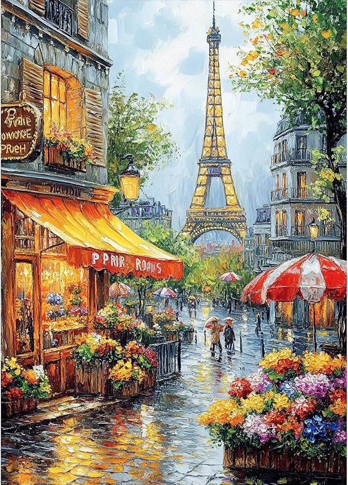 MAXBYE Paris Street Scene Diamond Art Kits for Adults, Landscape Eiffel Tower Diamond Dots Paintings for Beginners, Gem Art Painting Kits for Home Decoration, 30% More Coloured Diamonds, 12x16in