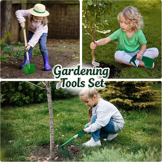 Kids Gardening Tools Set,11Pcs Garden Set for Kids with Shovel, Rake, Leaf Rake,Summer Outdoor Backyard Farm Digging Weed Toys Beach, Sand, Garden Play Set Birthday Gift for Boys Girls