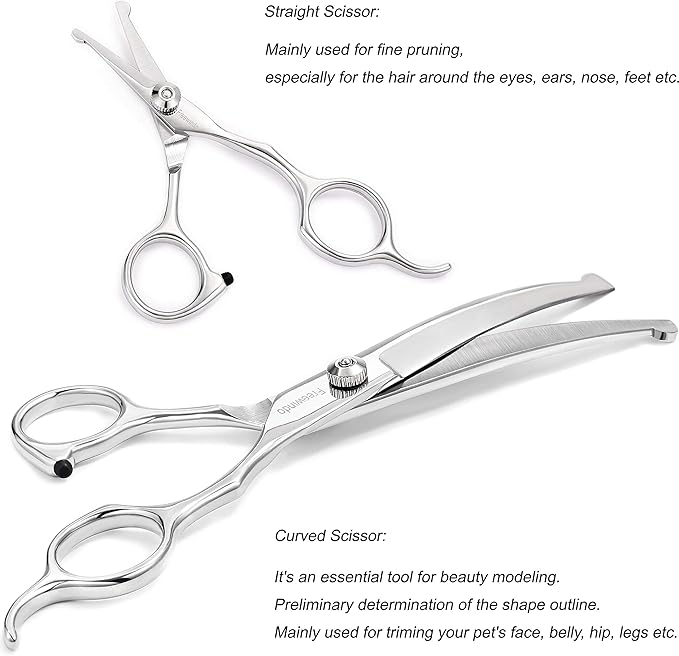 Dog Grooming Scissors Kit - Safety Round Tip, Heavy Duty Stainless Steel Scissors and Nail Clippers for Full Body Grooming