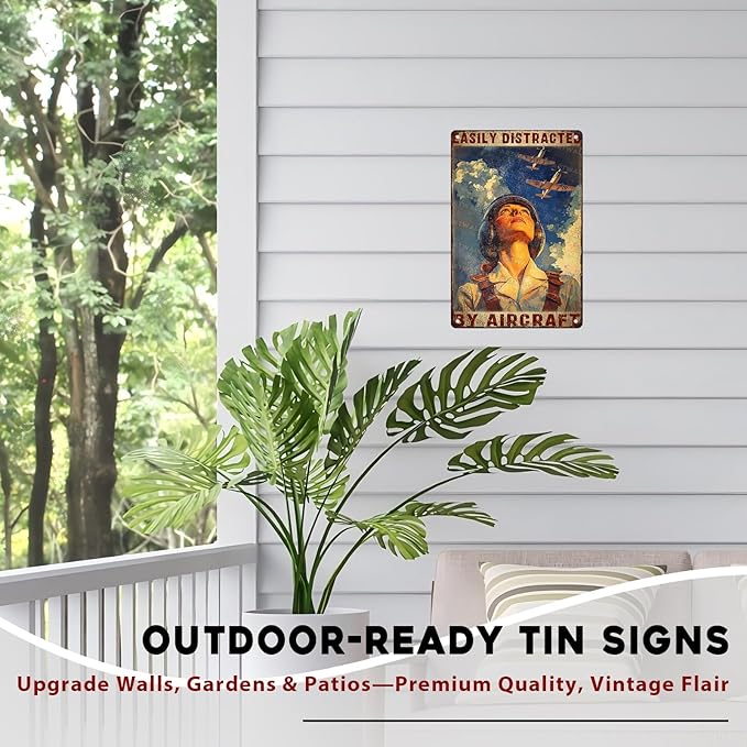 Airplanes Sign for Home Decor Easily Distracted By Airplanes Vintage Metal Poster Retro Art Decor for Backyard Garage Man Cave Shed Office Craft Room 8x12inch