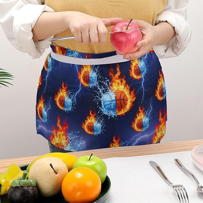 Server Waist Aprons Waitress Unisex Chef Works Half Apron with 3 Pockets