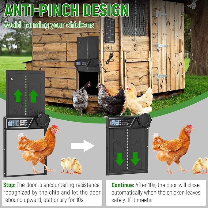 Automatic Chicken Coop Door Solar Powered, LCD Display Automatic Chicken Door with Timer, Aluminum Chicken Door with Remote Control