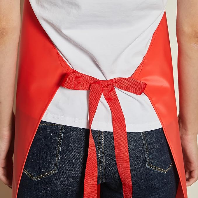 Waterproof Vinyl Long Apron - Lined Linen, Chemical Resistant Work Apron Safe Cloth