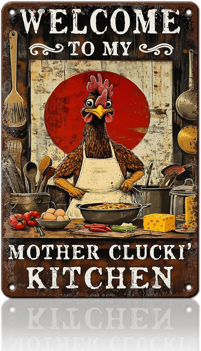 Funny Chicken Signs Welcome To My Kitchen Humorous Cartoon Rooster Cooking Aluminium Sign Metal Chicken Signs Decor Home Ktichen Farm Are Wall 12x16 Inch Vintage Chicken Signs Metal Tin Poster