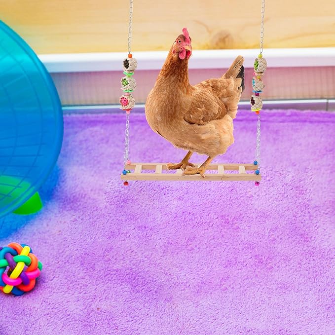 Totority Rooster Wooden Swing and Coop Ladder Accessory with Hanging Climbing Bridge, Natural Wood Chicken Plaything for Pet Supplies and Bird Cage Random Color