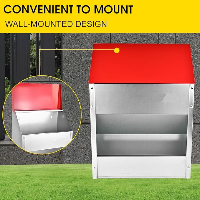 11.5-55lbs Galvanized Chicken Feeder - Rat Proof Poultry Feeder with Lid Weatherproof Outdoor Coop Food Dispenser (30lbs 13.8x8.3x17.7in)