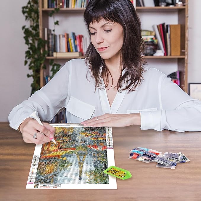 MAXBYE Paris Street Scene Diamond Art Kits for Adults, Landscape Eiffel Tower Diamond Dots Paintings for Beginners, Gem Art Painting Kits for Home Decoration, 30% More Coloured Diamonds, 12x16in