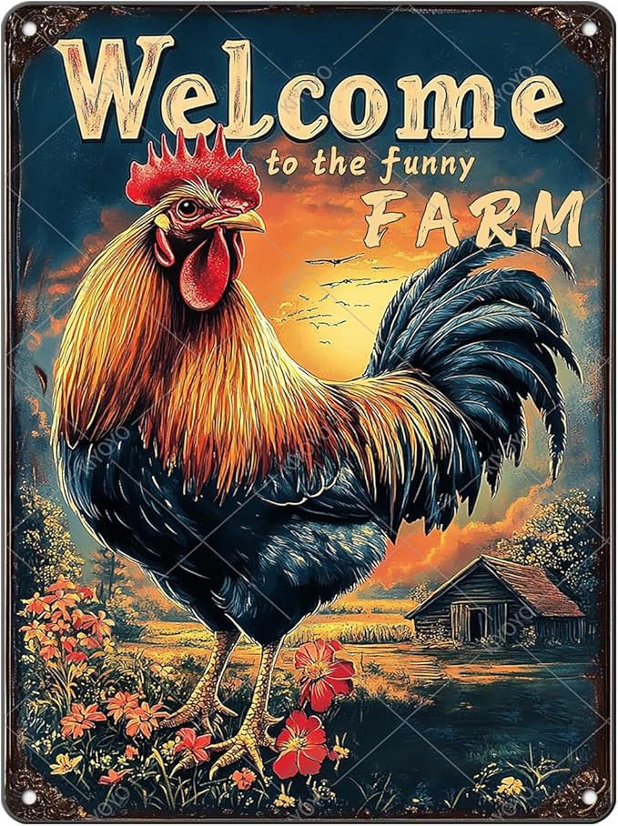 Metal Signs Welcome To My Funny Farm Sign Retro Aluminum Sign for Home Office Kitchen Bar Cafe Garden Wall Decor 16x12 Inch