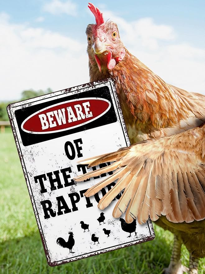 Vintage Metal Sign, Beware of The Tiny Raptors, Chicken Coop Decor, Rustic Farm Wall Art,Funny Chicken Art Tin Sign for Home Kitchen Outdoor Decor 8“×12”