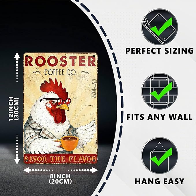 Funny Chicken Signs Rooster Kitchen Decor Savor The Flavor Tin Signs Vintage Coffee Metal Decor Rustic Wall Art For Home Farmhouse Farm Poultry House Cafe Bar Pub Coop Office 12 * 8 In