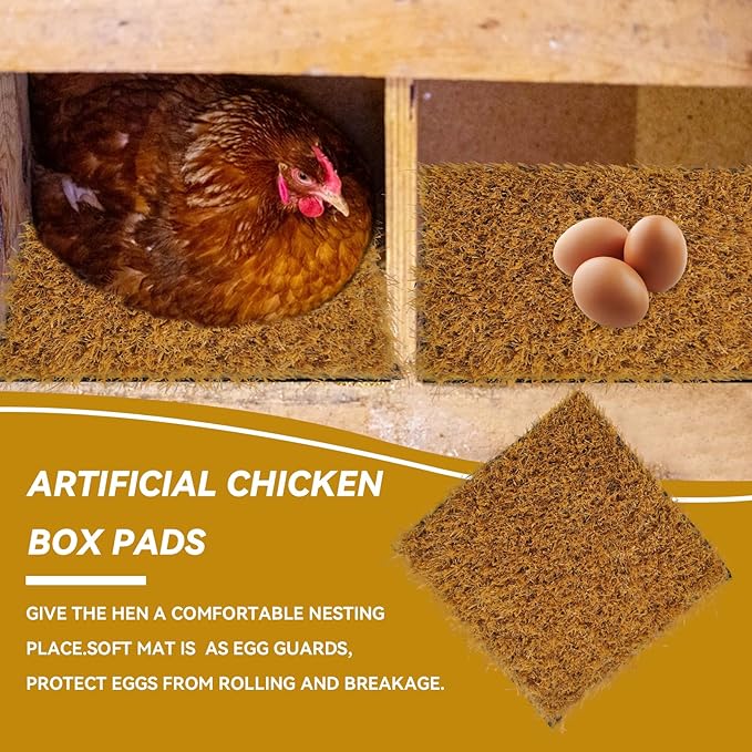 4 PCS Washable Chicken Nesting Pads,11.8x11.8 Artificial Grass Turf Reusable Chickens Nest Box Bedding Liners for Hen Coop Egg Duck Goose