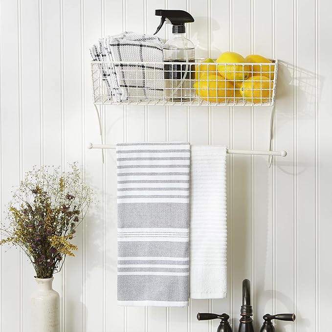 DII Rustic Farmhouse Bathroom Décor, Metal Storage, Large Towel Bar, Antique White