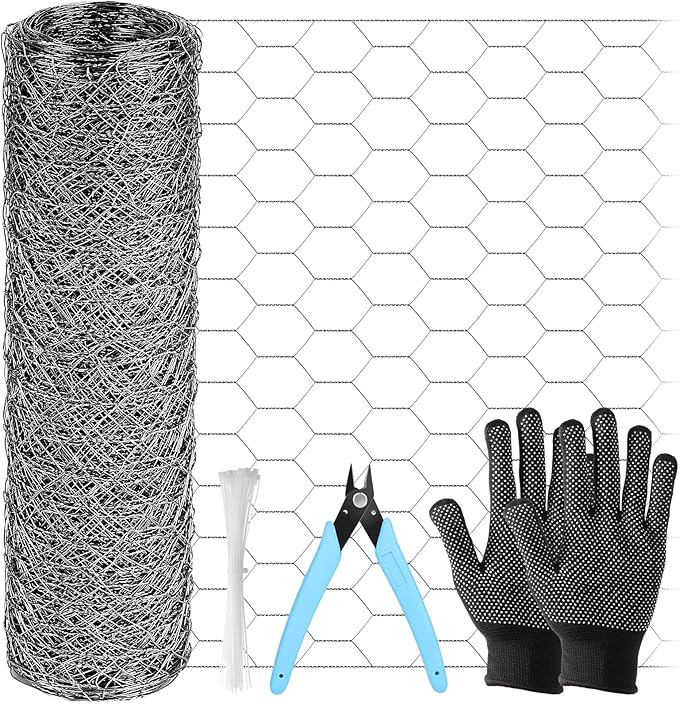 13.8 in x 49 ft Chicken Wire Fencing, Rustproof Galvanized Iron Chicken Wire Mesh for Pet Rabbit, Floral Chicken Wire Roll Netting to Protect Poultry Plant Fruit