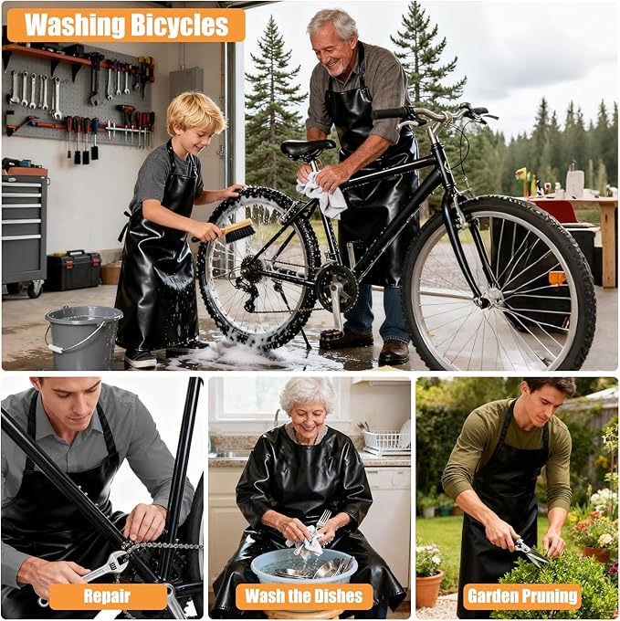 Waterproof Apron Sleeved Apron For Kitchen BBQ & Workshop - 2 Pack Heavy Duty Oil-Resistant With Large Pockets Adjustable Straps for Men & Women Waterproof Aprons for Dishwashing