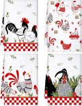 Geyoga 4 Pcs Chicken Kitchen Towels Rooster Dish Hand Towels Farm Animal Cow Vintage Rustic Tea Cloth for Spring Easter Bathroom Farmhouse Decor Gifts, 16 x 24 Inch(Red, Black, White,Farmhouse)